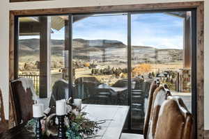 Dining room with a mountain view