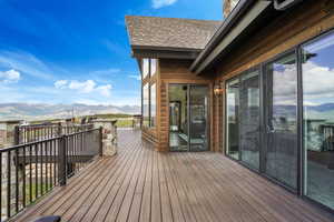 Wooden terrace with a mountain view