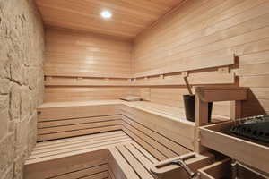 View of sauna featuring recessed lighting