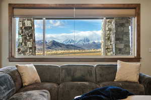 Interior space with a mountain view