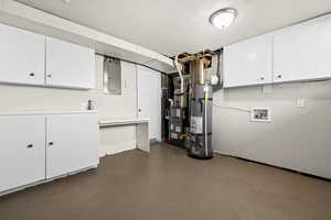 Interior space with secured water heater and electric panel