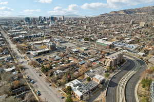 Drone / aerial view featuring a view of city and a mountain view