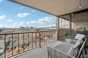 Balcony with a view of city