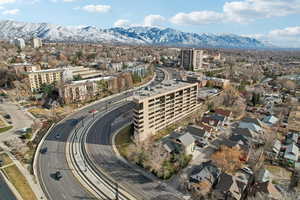 Aerial view featuring a mountain view