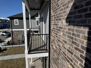 Exterior details featuring brick siding