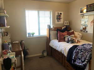 Carpeted bedroom with baseboards