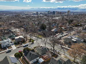 Drone / aerial view featuring a residential view and a mountain view