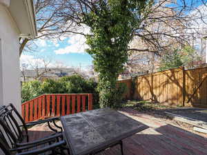 Deck with a fenced backyard