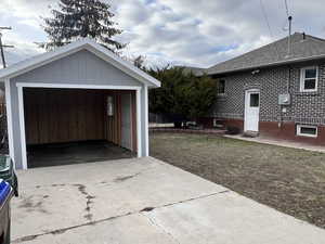 View of detached garage