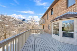 Back deck with a mountain view