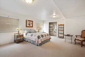 Bedroom featuring baseboards and light colored carpet