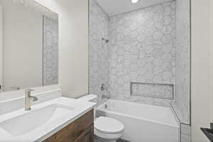 2nd level full bathroom featuring tile shower/tub and tile flooring