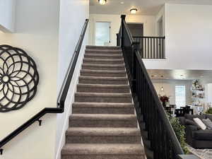 Stairway featuring a high ceiling