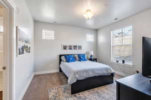 Master Bedroom with carpet, visible vents, and baseboards