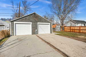 Detached garage with fence