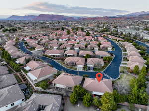 Aerial view with a residential view and a mountain view