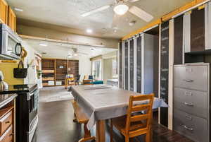 Kitchen with one of a kind pantry storage system (labels are in chalk marker and easily erased)