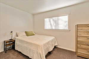 Carpeted bedroom with baseboards