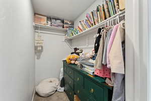 Walk in closet with carpet floors