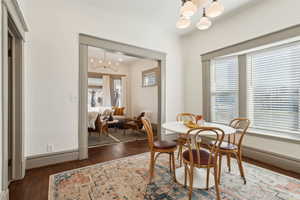 Dining space looking into the living room.