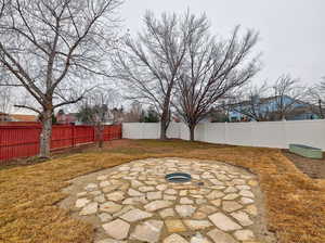 View of yard featuring a patio area and a fenced backyard