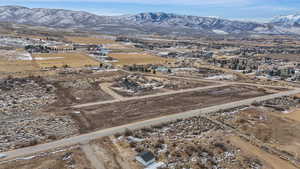 Drone / aerial view featuring a mountain view