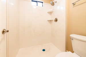 Bathroom featuring walk in shower and toilet