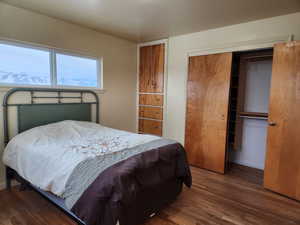 Bedroom with a closet and wood finished floors