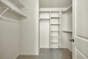 Walk in closet featuring carpet flooring