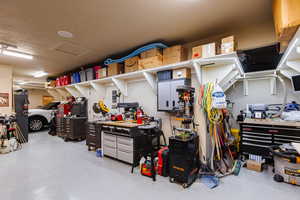 Garage with a workshop area