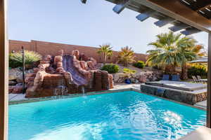 View of swimming pool featuring a fenced in pool and a fenced backyard