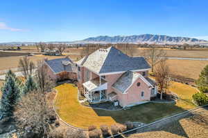 Bird's eye view featuring a rural view and a mountain view