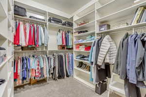 Walk in closet featuring carpet flooring