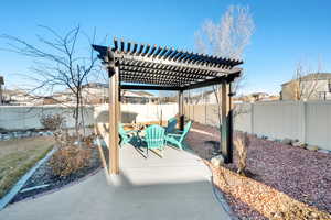 View of patio / terrace featuring a fenced backyard and a pergola