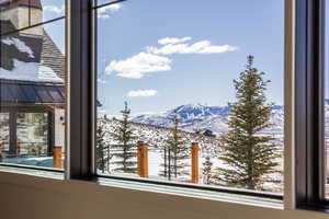 Interior space featuring a mountain view