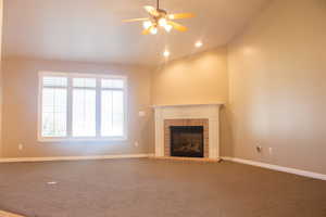 Open concept family room with fireplace