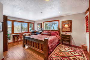 Bedroom with multiple windows, baseboards, and hardwood / wood-style floors