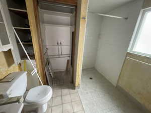 Bathroom with a stall shower and toilet