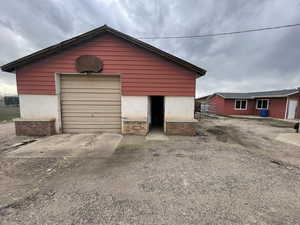 View of detached garage