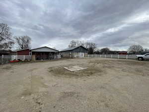 Exterior space with an outbuilding, an exterior structure, and fence