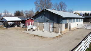 Exterior space with an outbuilding