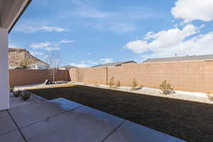 View of yard with a patio and a fenced backyard