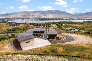 View of mountain background with a large body of water