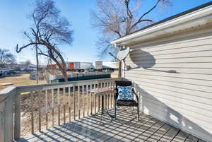 Wooden deck in back yard