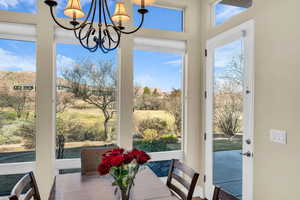 Dining room with a chandelier