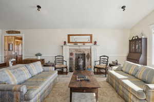 Living room featuring a fireplace