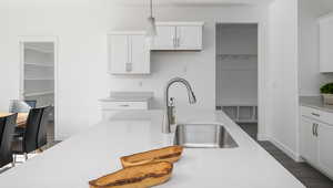 Kitchen featuring light countertops and a sink