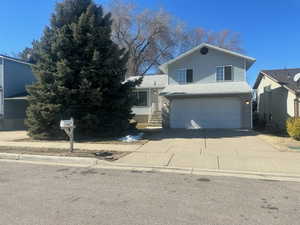 View of front facade with concrete driveway and an attached garage