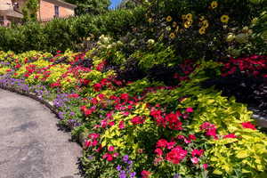 Beautifully landscaped grounds of complex.