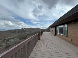 Deck featuring a mountain view